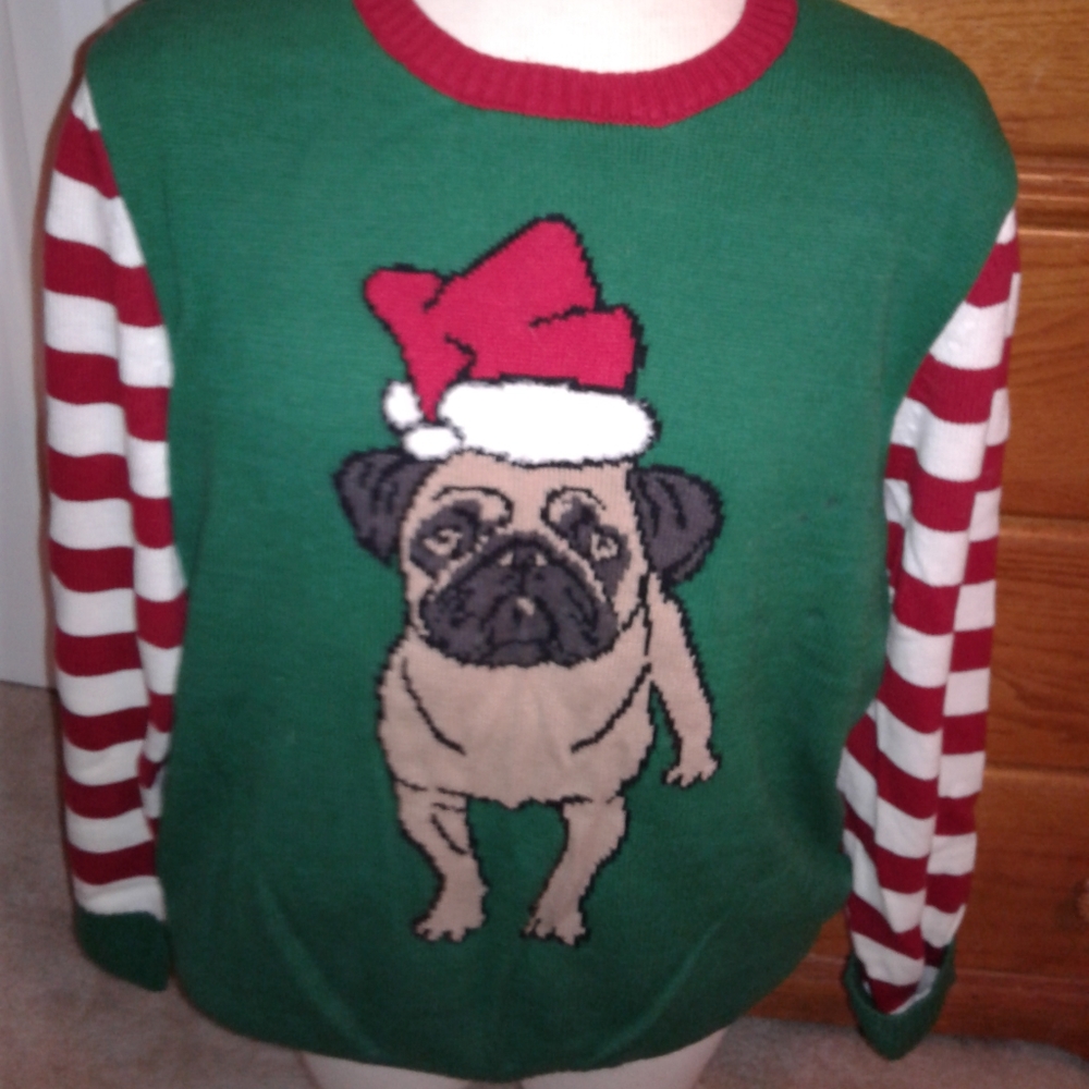 Ugly Christmas Sweater Pug Lover Alert